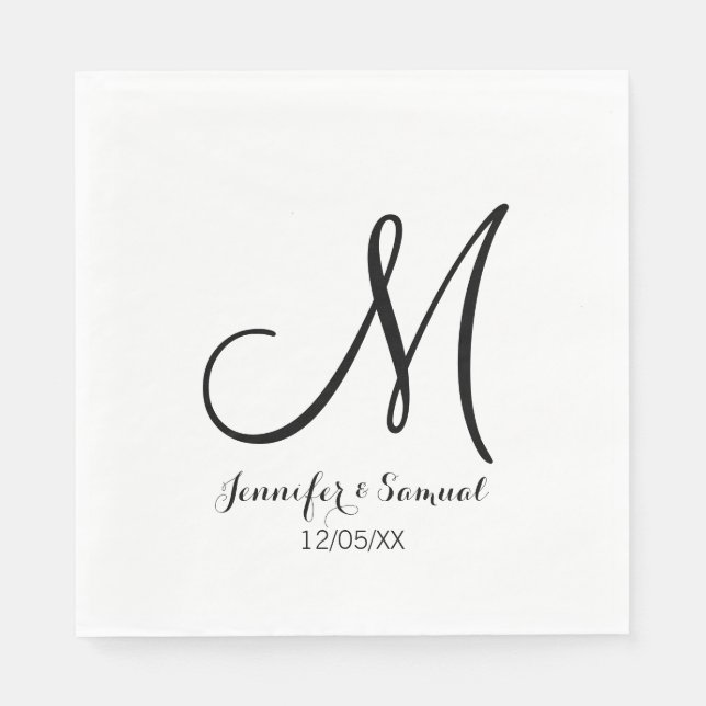 Elegant & zeitgenössisches Monogramm & Datum Napki Serviette (Vorderseite)