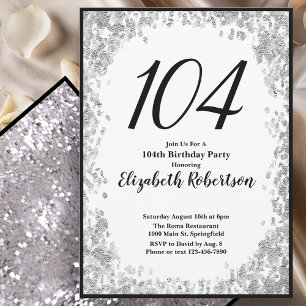 Elegante 104. Geburtstagseinladung Silber und Schw Einladung