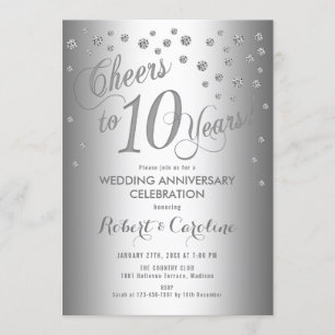 Elegante 10. Hochzeitstag - Silber Weiß Einladung