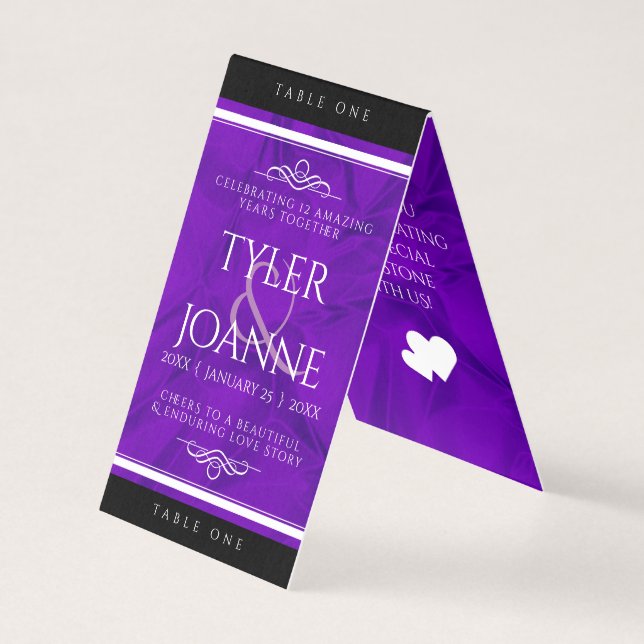 Elegante 12. Silk Wedding Anniversary Table Card (Vorderseite)