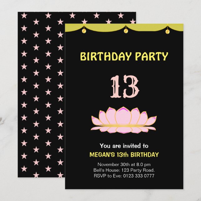 Élégante 13ème anniversaire de fête Invitation (Devant / Derrière)