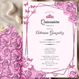 Elegante 15. Geburtstag rosa Rosen Quinceanera Einladung