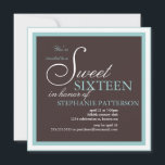 Elegante 16 . Geburtstag Aquamarin Brown Party Ein Einladung<br><div class="desc">Eine wunderschöne,  elegante Party Einladung mit Akzenten der trendigen aquamarinen auf einem dunkelschokoladenbraunen Hintergrund.  Sehr süß.</div>