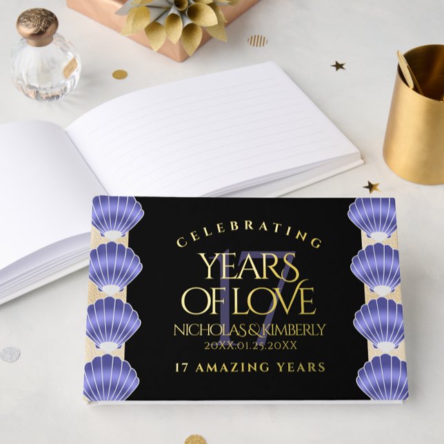 Elegante 17. Muscheln Hochzeitstag Gästebuch (Elegant 17th Shells Wedding Anniversary Foil Guest Book Cover Photo)