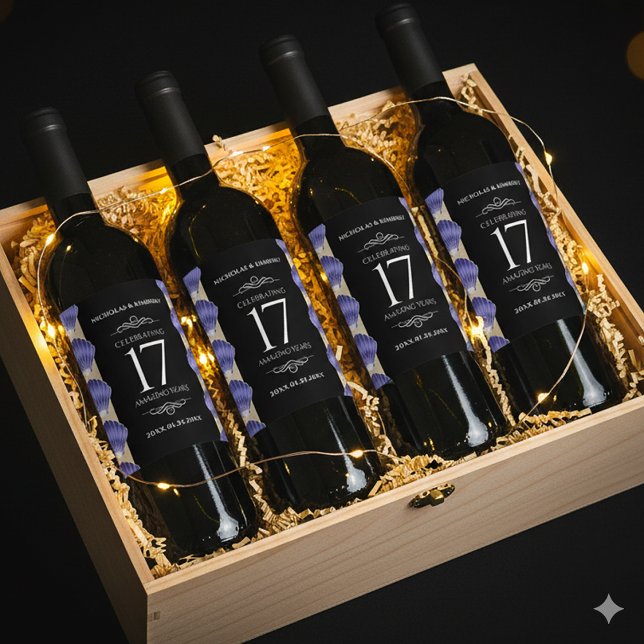 Elegante 17. Muscheln Hochzeitstag Weinetikett (17th Shells Wedding Anniversary Wine/Liquor Drink Labels Cover Photo)