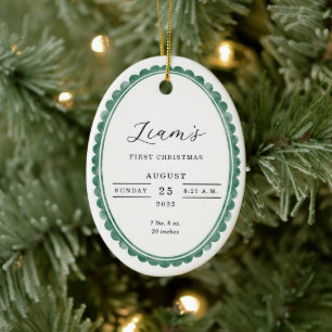 Elegante 1. Weihnachts-Baby-Foto-Geburtsstatistik Keramik Ornament