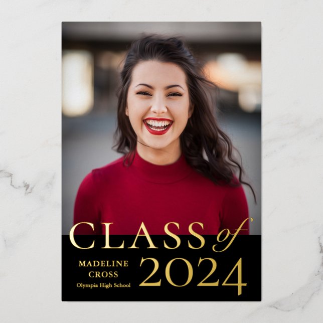 Elegante 2023 Abschluss Gold Folieneinladung (Vorderseite)