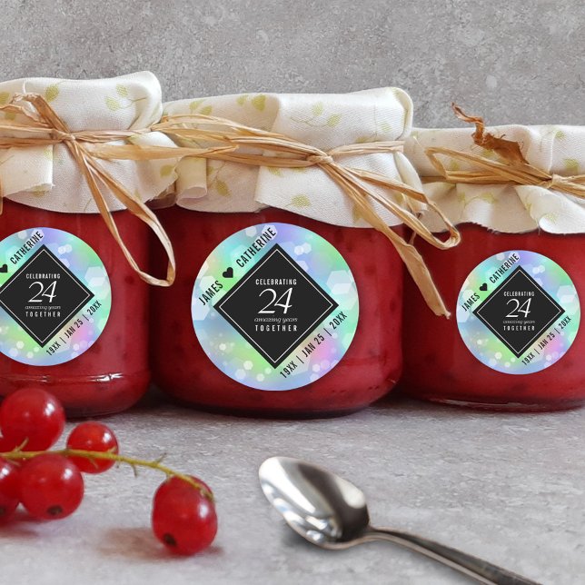 Elegante 24. Opal Wedding Anniversary Celebration Runder Aufkleber (Elegant 24th Opal Wedding Anniversary Round Sticker Cover Photo.)