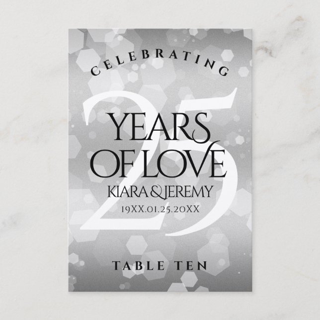 Elegante 25. Silver Wedding Anniversary Table Card Dankeskarte (Vorderseite)