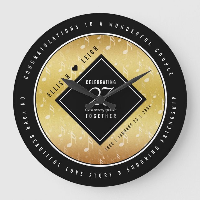Elegante 27. Hochzeitsfeier Große Wanduhr (Vorderseite)