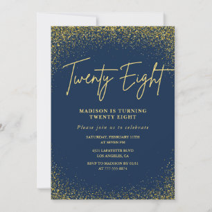 Elegante 28. Geburtstagseinladung Navy Gold Glitte Einladung