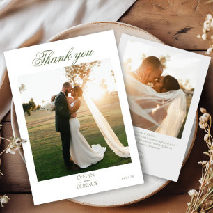 Elegante 2-Foto-Dankeschön-Hochzeitskarte Dankeskarte