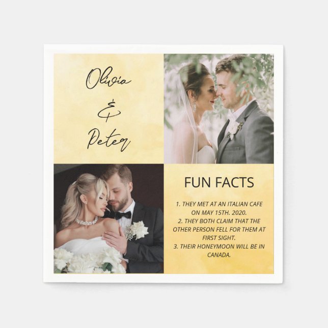Elegante 2 Foto Einfache Couple Fun Fakten Hochzei Serviette (Vorderseite)