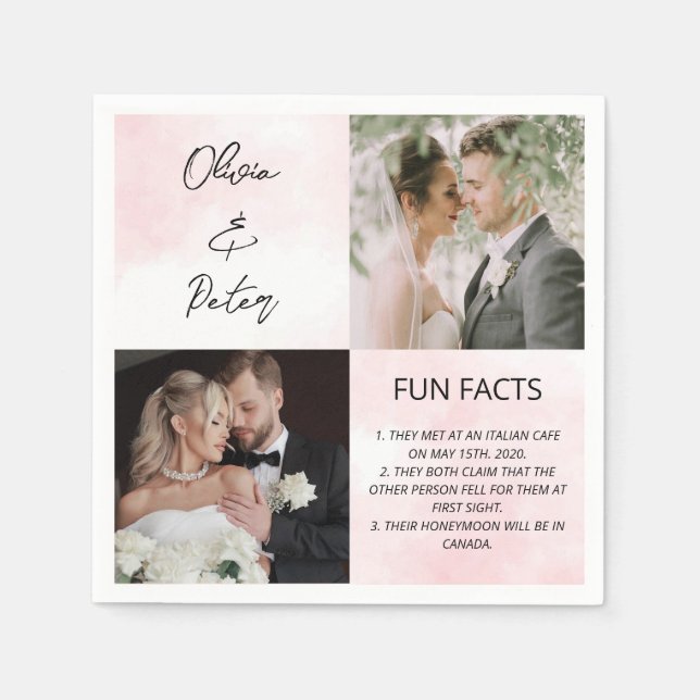 Elegante 2 Foto Einfache Couple Fun Fakten Hochzei Serviette (Vorderseite)