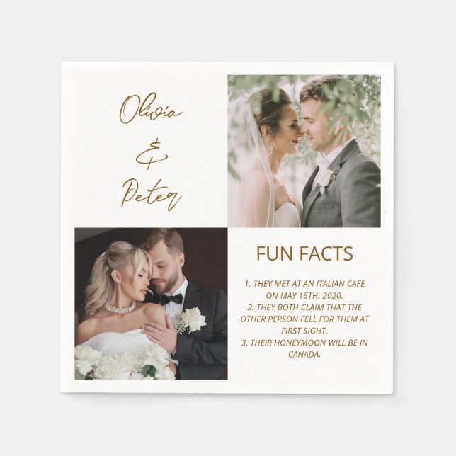 Elegante 2 Foto Einfache Couple Fun Fakten Hochzei Serviette (Vorderseite)