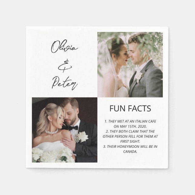 Elegante 2 Foto Einfache Couple Fun Fakten Hochzei Serviette (Vorderseite)
