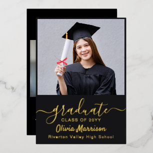 Elegante 2 Foto Graduation Party Moderne Schwarz Folieneinladung