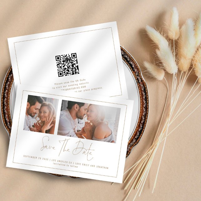 Elegante 2 Fotos Champagne Gold Wedding Save The Date (Von Creator hochgeladen)