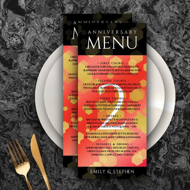 Elegante 2. Garnet Hochzeitstag Feier Menükarte (Elegant 2nd Garnet Wedding Anniversary Menu Rack Card Cover Photo.)