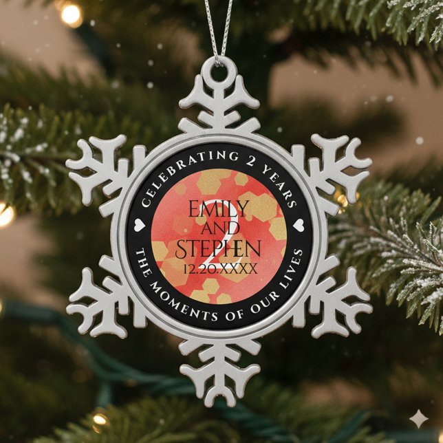 Elegante 2. Garnet Hochzeitstag Feier Schneeflocken Zinn-Ornament (2nd Garnet Wedding Anniversary Snowflake Pewter Ornament Cover Photo)