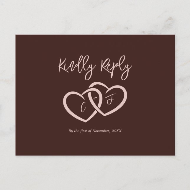 Elegante 2 Herz Sienna Rotes Menü Auswahl RSVP Kar Postkarte (Vorderseite)