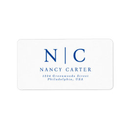 Elegante 2 Monogram Navy Blue Rücksendeadresse Adressaufkleber