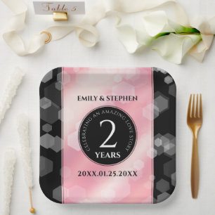 Elegante 2. Rose Quartz Hochzeitstag Pappteller