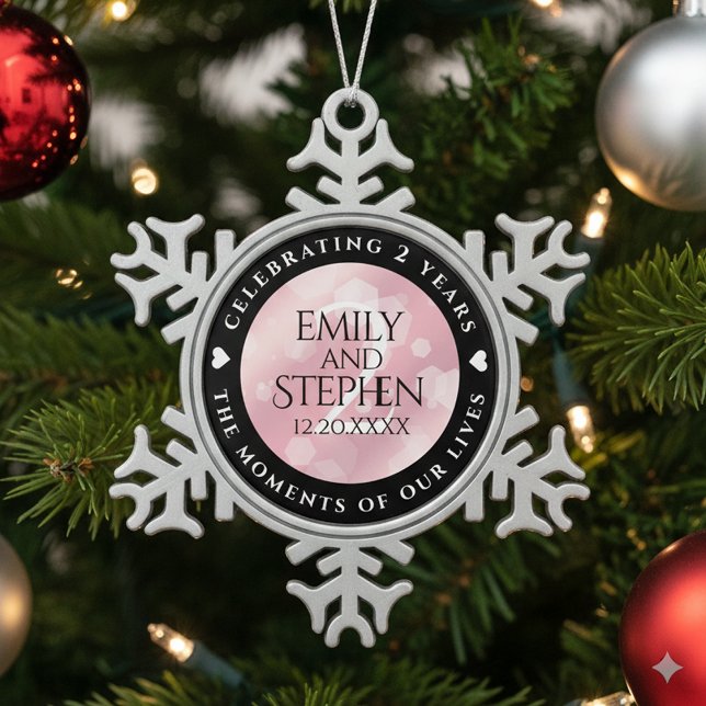Elegante 2. Rose Quartz Hochzeitstag Schneeflocken Zinn-Ornament (2nd Rose Quartz Wedding Anniversary Snowflake Pewter Ornament Cover Photo)