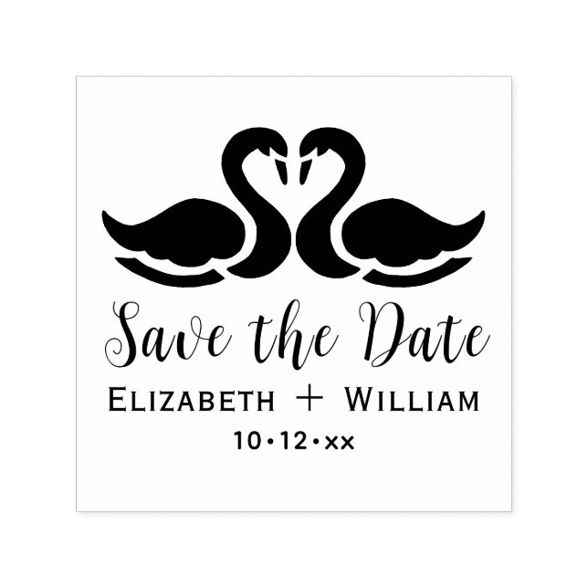 Elegante 2 Swans Silhouette Hochzeit speichern Sie Permastempel (Design)