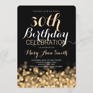 Elegante 30. Geburtstags-Party-Goldlichter Einladung