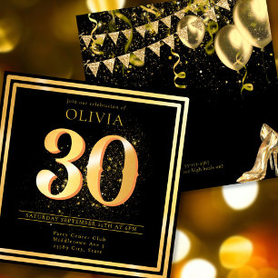 Elégante 30ème Gold Black Anniversaire Invitation