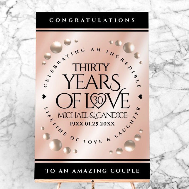 Elégante 30ème Mariage Pearl Anniversaire de céléb (Elegant 30th Pearl Wedding Anniversary Acrylic Sign Cover Photo)