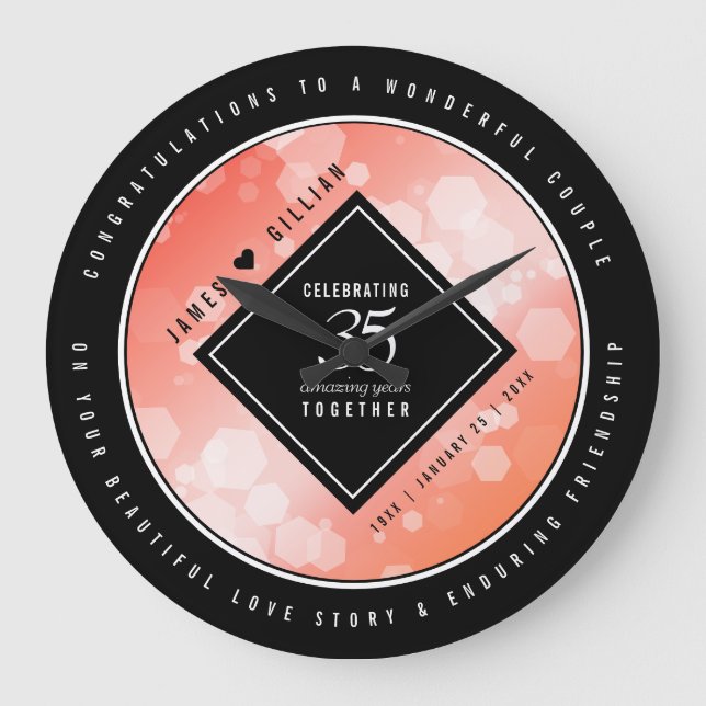 Elegante 35. Hochzeitstag Große Wanduhr (Vorderseite)