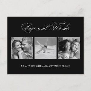 Elegante 3-Bild-Vorlage Hochzeit Vielen Dank Postkarte