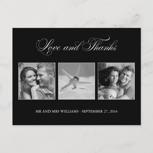 Elegante 3-Bild-Vorlage Hochzeit Vielen Dank Postkarte (Vorderseite)