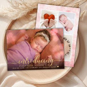 Elegante 3 Foto Collage Birth Announcement Card Ankündigung