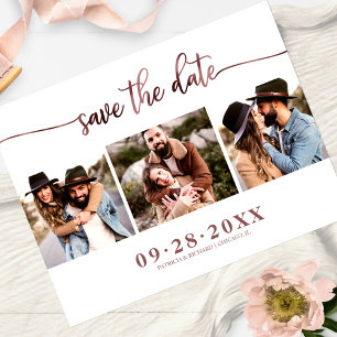 Elegante 3-Foto-Collage Hochzeit Save The Date Postkarte