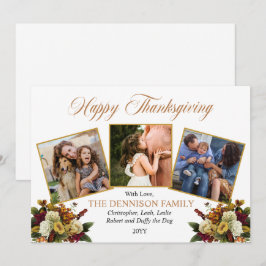 Elegante 3 Foto Familie Blumenfreuden Thanksgiving Feiertagskarte
