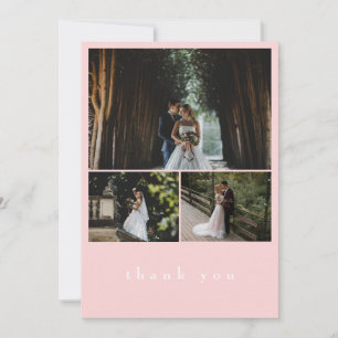Elegante 3 Foto Rosa Minimalistische Hochzeit Dankeskarte