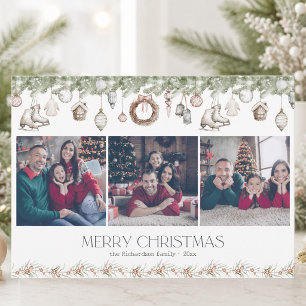 Elegante 3-Foto-Watercolor-Weihnachtskarte Feiertagskarte