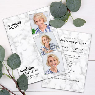 Elegante 3 Fotos Gedenkfeier Einladung
