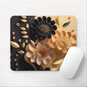 Elegante 3D Black and Gold Blume Mousepad