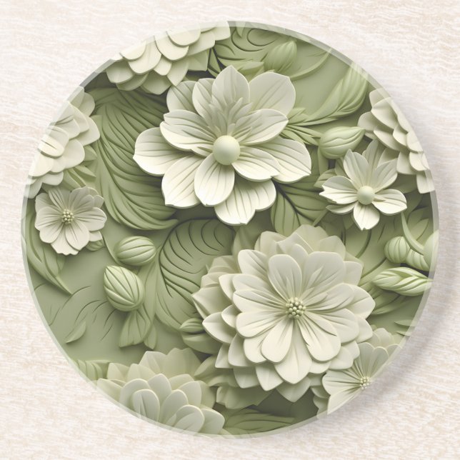 Elegante 3D Floral Relief Getränkeuntersetzer (Vorne)