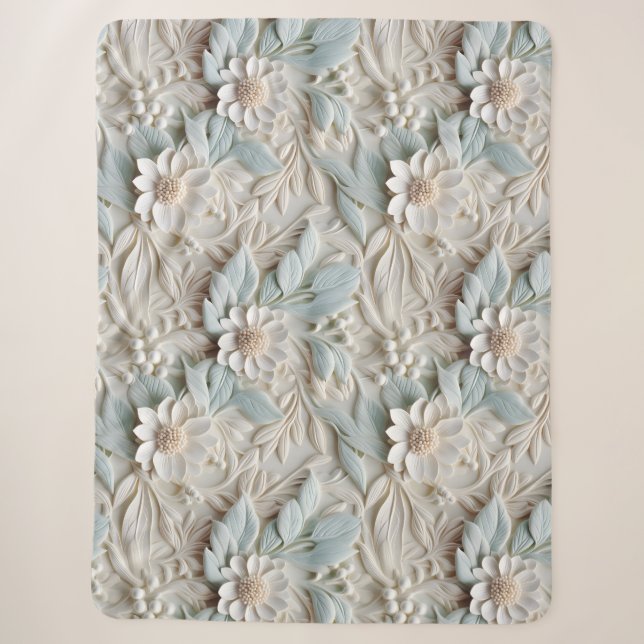Elegante 3D Floral Relief Pastel Sherpadecke (Vorderseite)