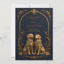Elegante 3D Gold Golden Retriever Hochzeits Einlad