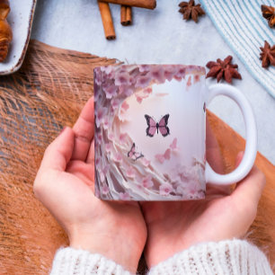 Elegante 3D Pastel Pink Butterfly Tasse