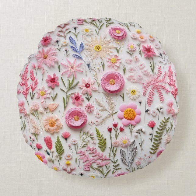 Elegante 3D Rosa Blume Moderne Moderne Eleganz Rundes Kissen (Vorderseite)