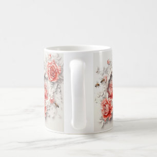 Elegante 3D-Rose, Bienen und botanische Schönheit Kaffeetasse