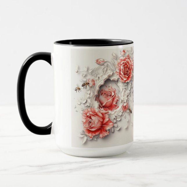 Elegante 3D-Rose, Bienen und botanische Schönheit Tasse (Links)
