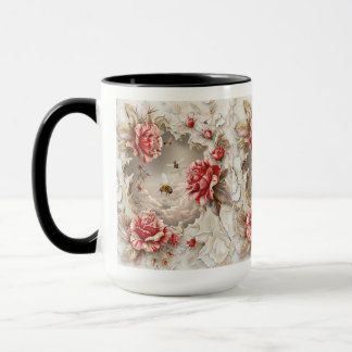 Elegante 3D-Rose, Bienen und botanische Schönheit Tasse